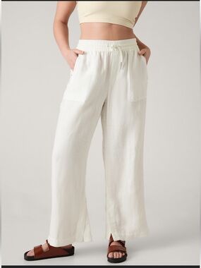 Athleta White Retreat Wide-Leg Drawstring Linen Pants S NWT